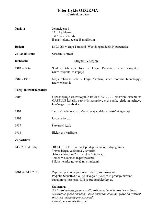 curriculum vitae slovenski curriculum vitae slovenski